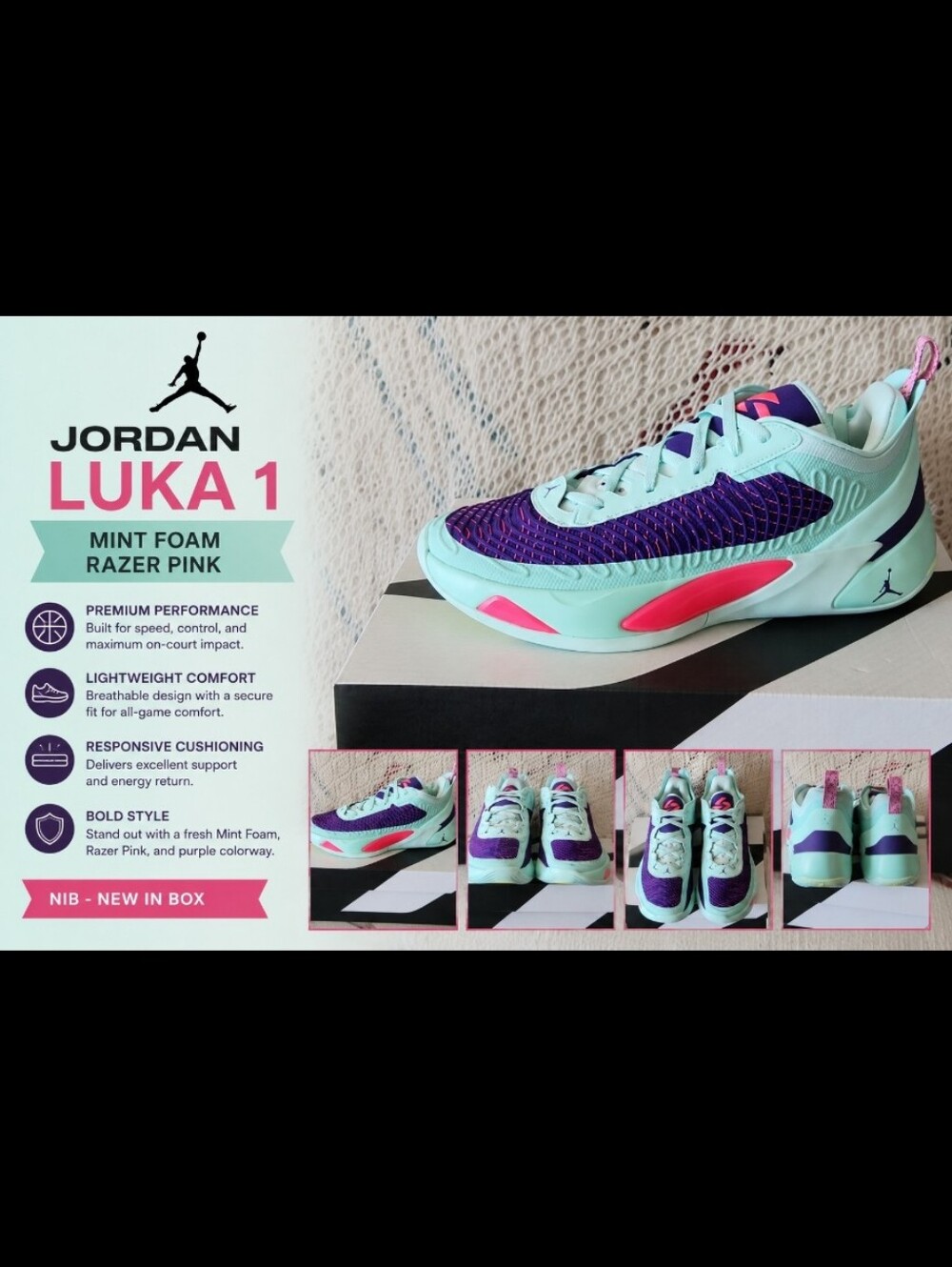 JORDAN Luka 1 Mint Foam Razer Pink NIB